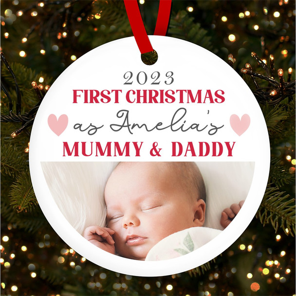 First As Mummy Daddy Parents Photo Custom Christmas Tree Ornament Decoration