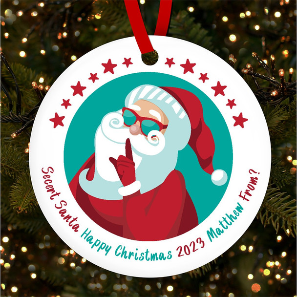 Secret Santa Santa Red Stars Personalised Christmas Tree Ornament Decoration