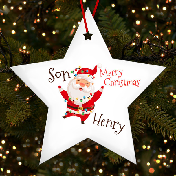 Santa Claus Son Fairy Lights Personalised Christmas Tree Ornament Decoration
