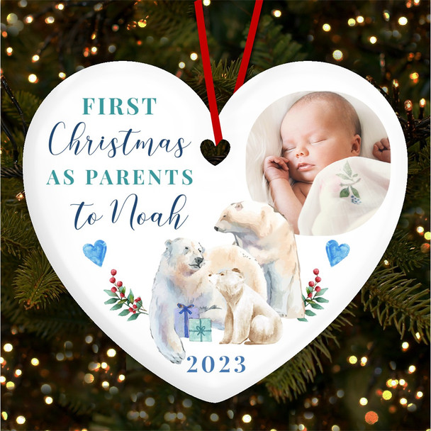 First As Parents New Baby Polar Bear Photo Custom Christmas Tree Decoration