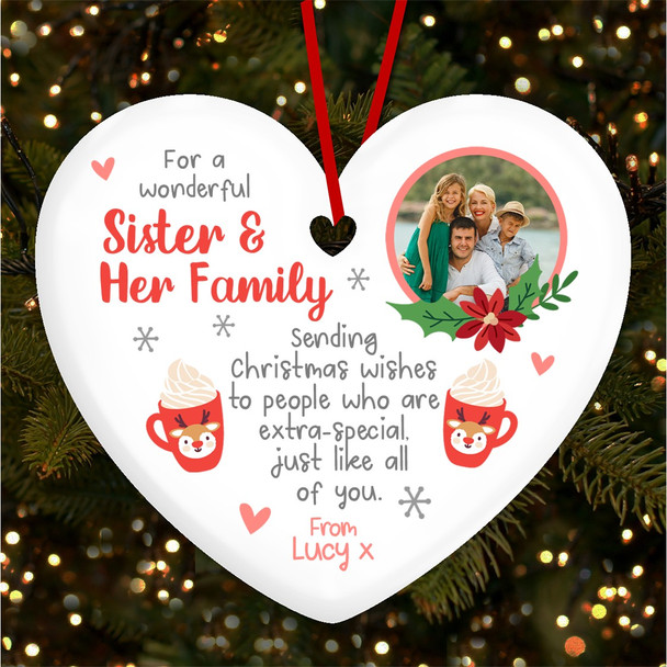 Wonderful Sister Her Family Photo Custom Christmas Tree Ornament Decoration