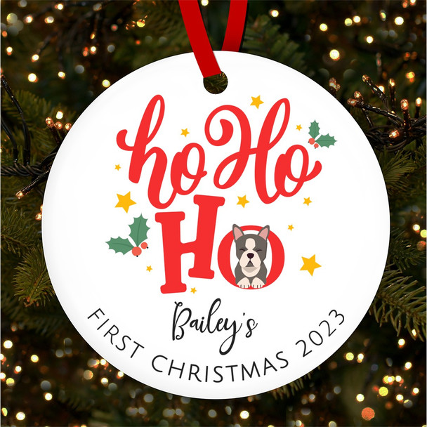 Boston Terrier Puppy 1st Ho Ho Ho Custom Christmas Tree Ornament Decoration