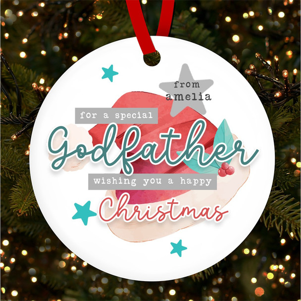 Special Godfather Santa Hat Personalised Christmas Tree Ornament Decoration