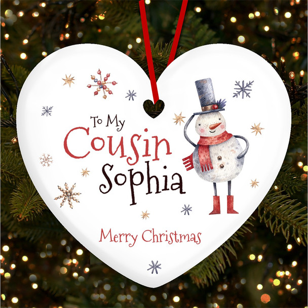 Merry Snowman To My Cousin Personalised Christmas Tree Ornament Decoration