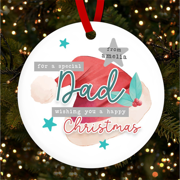 Special Dad Santa Hat Personalised Christmas Tree Ornament Decoration