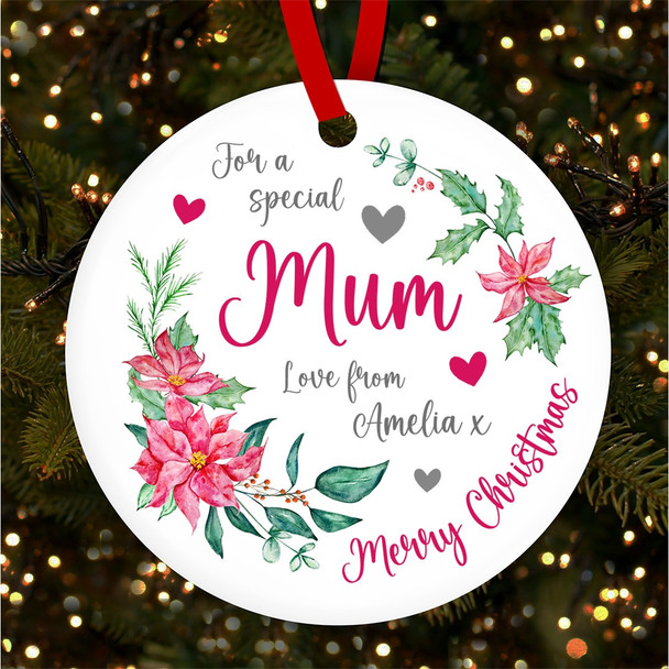 Mum Flower Poinsettia Custom Christmas Tree Bauble Decoration