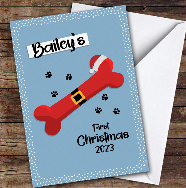 Puppy Dog's 1st First Xmas Red Bone Custom Greeting Personalised Christmas Card