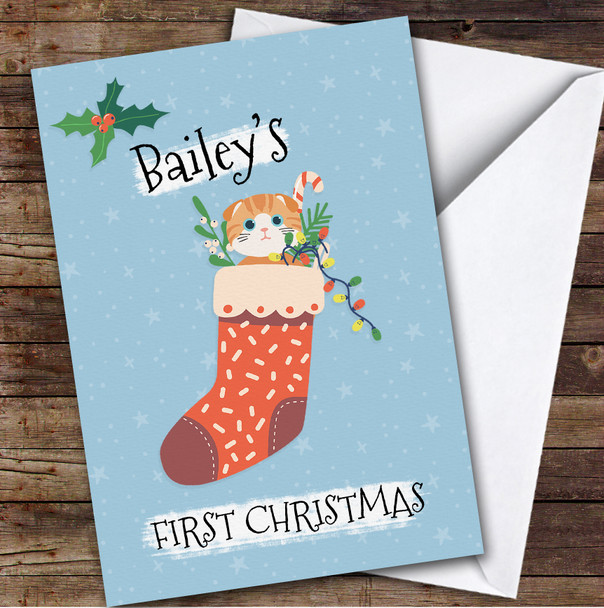 Ginger Kitten's 1st First Xmas Stocking Sock Custom Personalised Christmas Card