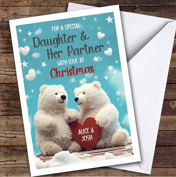 Daughter and Her Partner Polar Bear Couple Custom Personalised Christmas Card