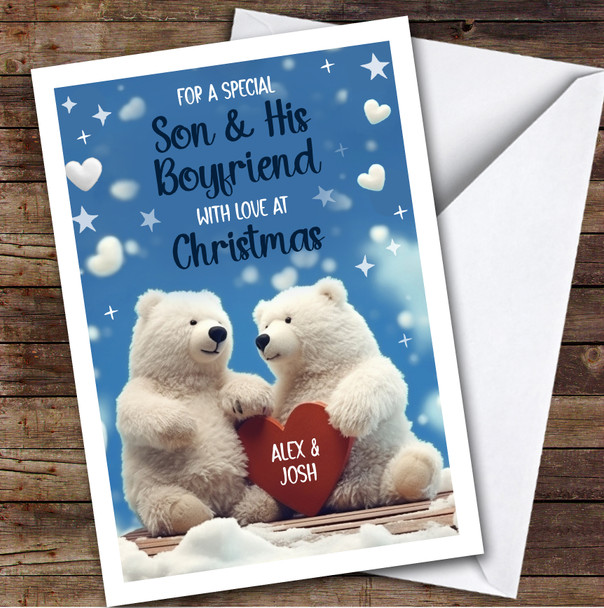 Son and His Boyfriend Polar Bear Couple Custom Personalised Christmas Card