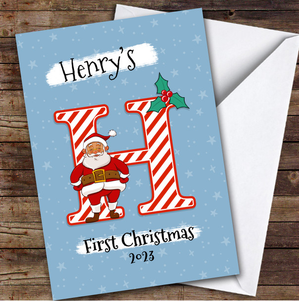 Alphabet 1st First Xmas Santa Letter H Custom Personalised Christmas Card