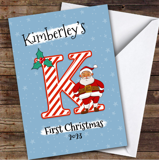 Alphabet 1st First Xmas Santa Letter K Custom Personalised Christmas Card