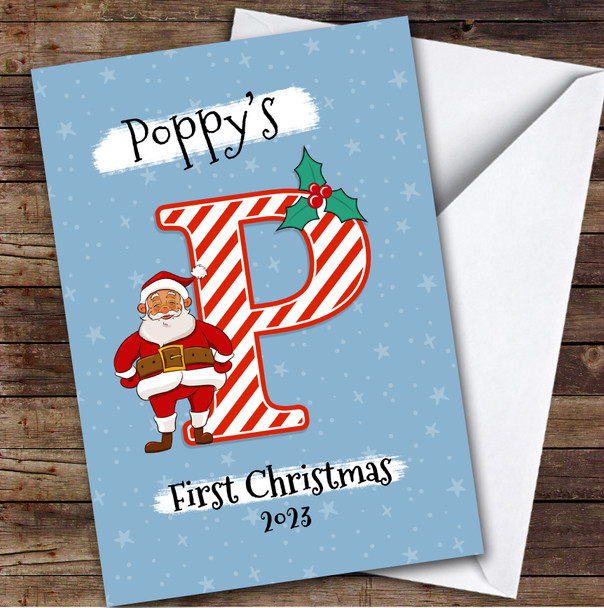 Alphabet 1st First Xmas Santa Letter P Custom Personalised Christmas Card