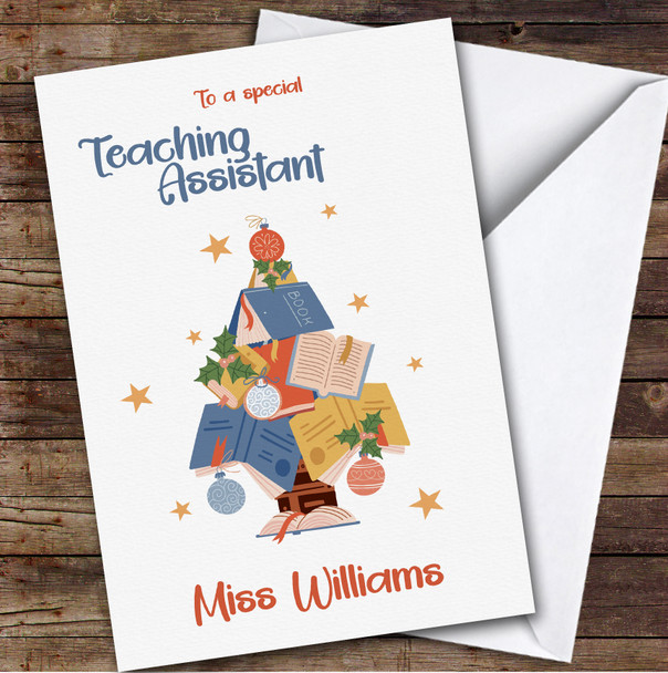 Teaching Assistant Books Tree Custom Greeting Personalised Christmas Card