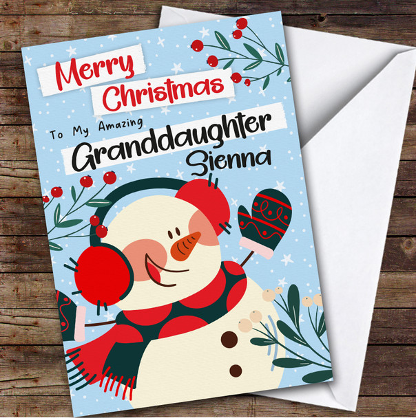 Granddaughter Happy Snowman Custom Greeting Personalised Christmas Card