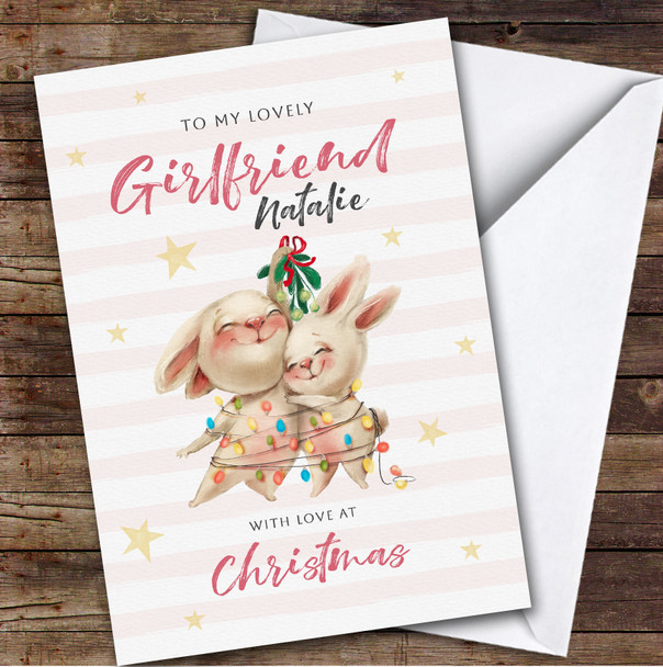 Girlfriend Bunnies Rabbits Custom Greeting Personalised Christmas Card