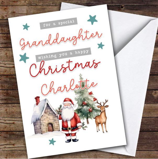 Granddaughter Santa Scene Custom Greeting Personalised Christmas Card