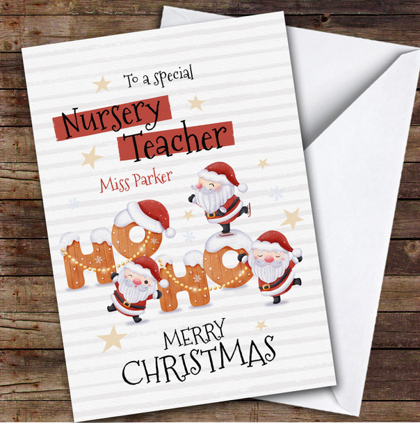 Nursery Teacher Santa es Custom Greeting Personalised Christmas Card