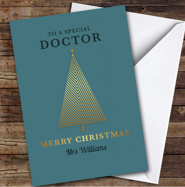 Special Doctor Gold Tree Custom Greeting Personalised Christmas Card