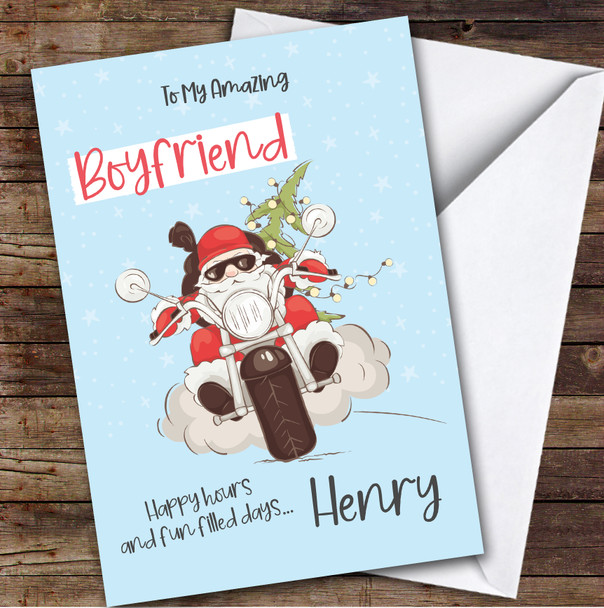 Boyfriend Santa Biker Custom Greeting Personalised Christmas Card