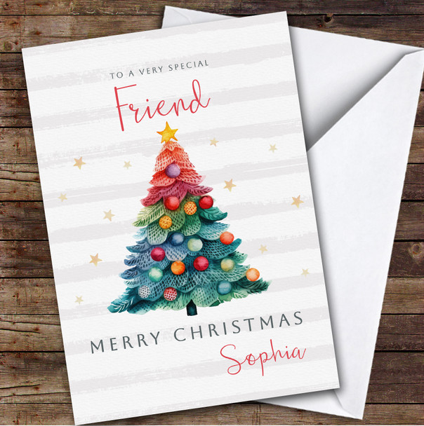 Friend Colourful Tree Custom Greeting Personalised Christmas Card