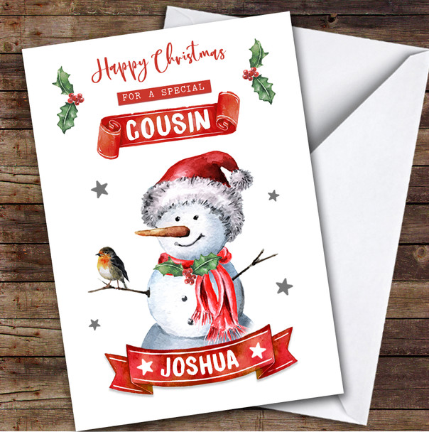 Cousin Snowman Happy Custom Greeting Personalised Christmas Card