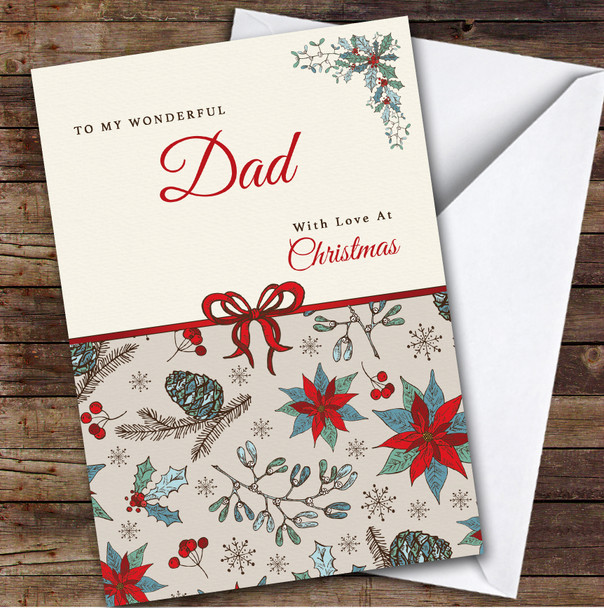 Dad Vintage Floral Custom Greeting Personalised Christmas Card