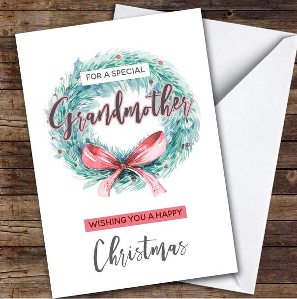 Grandmother Wreath Custom Greeting Personalised Christmas Card