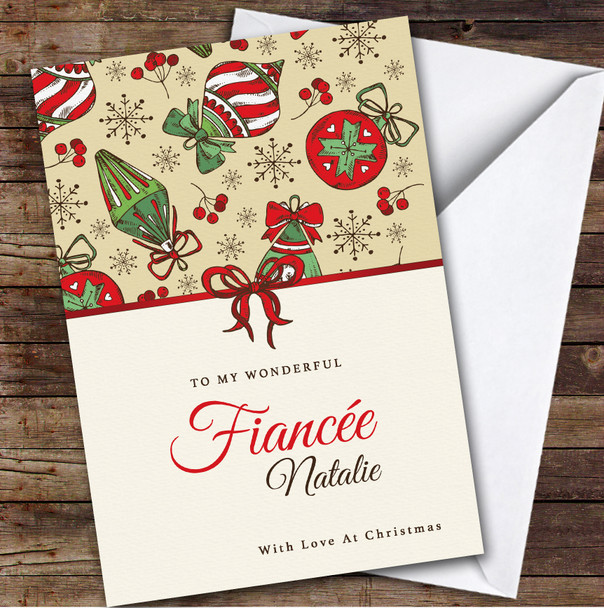 Fiancee Baubles Custom Greeting Personalised Christmas Card
