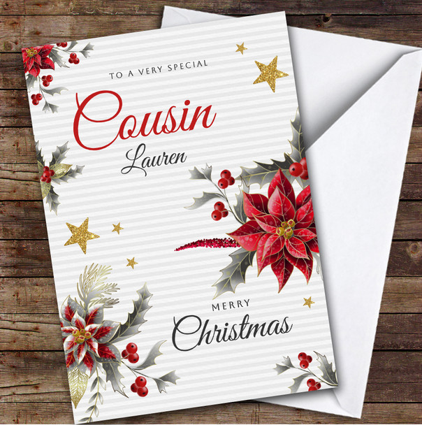 Cousin Floral Custom Greeting Personalised Christmas Card