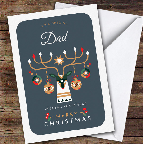Dad Reindeer Custom Greeting Personalised Christmas Card