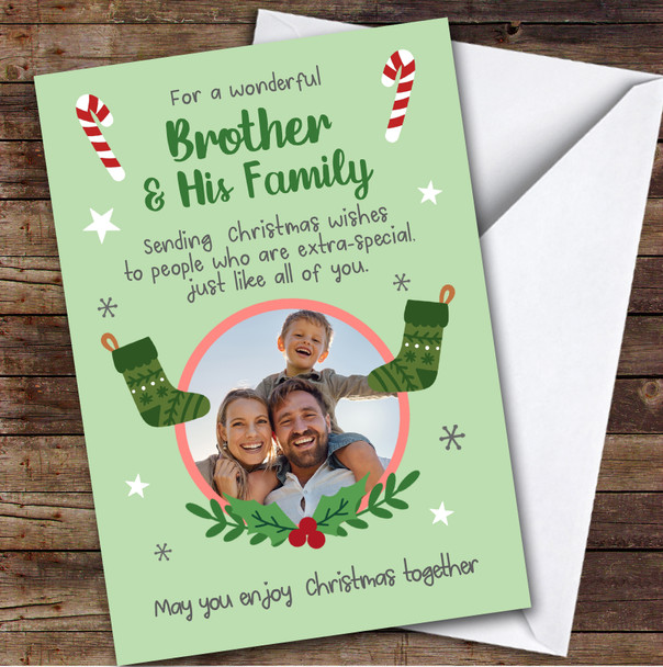 Brother and His Family Stocking Photo Custom Personalised Christmas Card