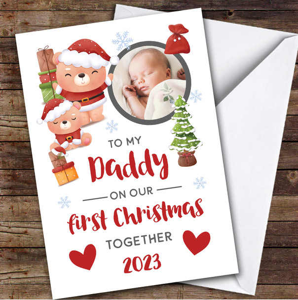 Daddy 1st First Xmas Photo Santa Custom Greeting Personalised Christmas Card
