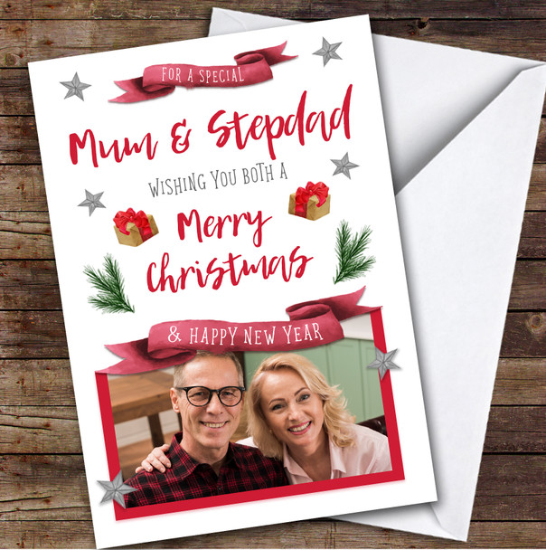 Mum & Stepdad Merry Gift Photo Custom Greeting Personalised Christmas Card