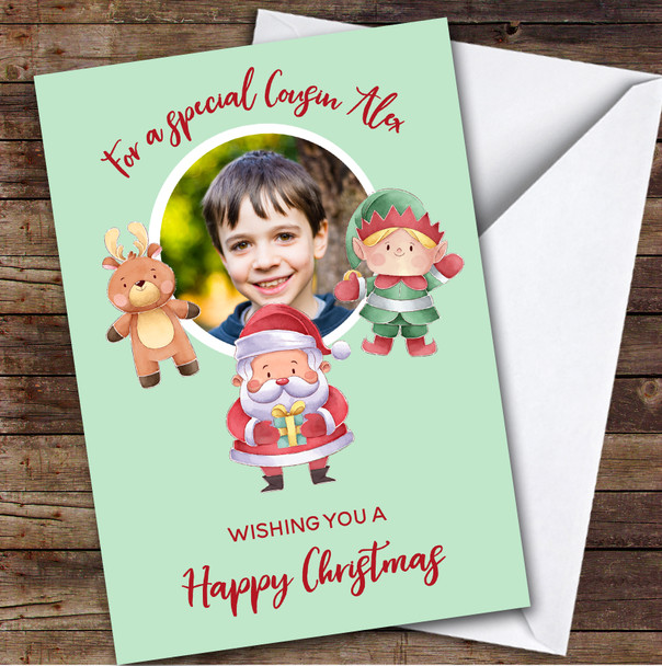 Cousin Santa Characters Photo Custom Greeting Personalised Christmas Card