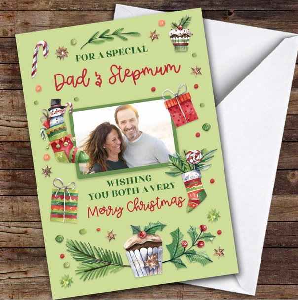 Dad & Stepmum Photo Cupcake Custom Greeting Personalised Christmas Card