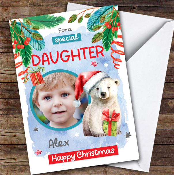 DAUGHTER Polar Bear Photo Custom Greeting Personalised Christmas Card