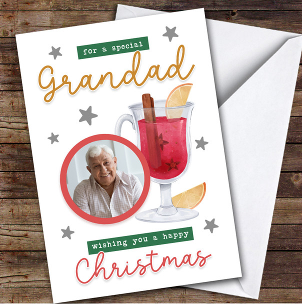 Grandad Mulled Wine Photo Custom Greeting Personalised Christmas Card