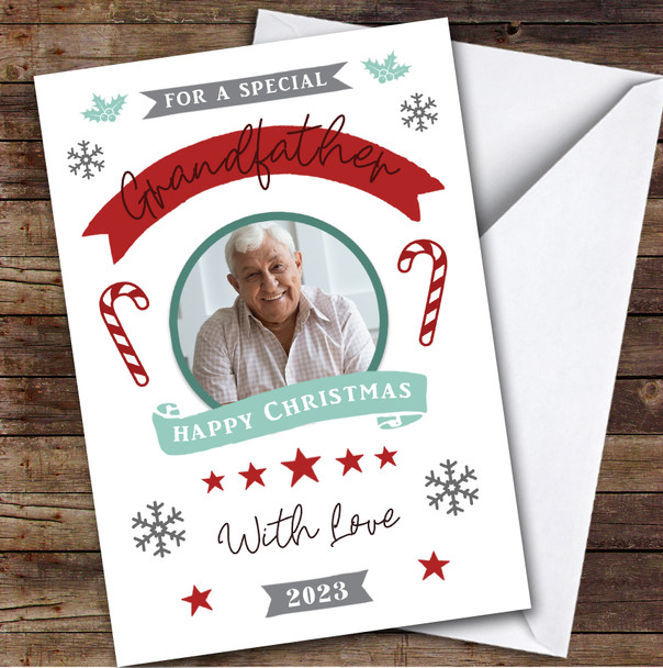 Grandfather Photo Banner Custom Greeting Personalised Christmas Card