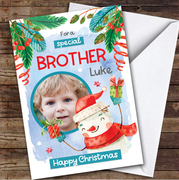 Brother Snowman Photo Custom Greeting Personalised Christmas Card