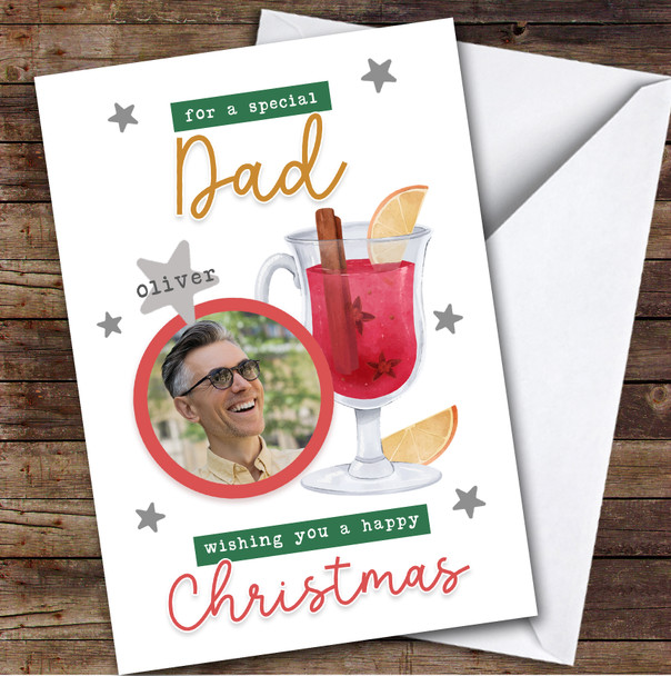 Dad Mulled Wine Photo Custom Greeting Personalised Christmas Card