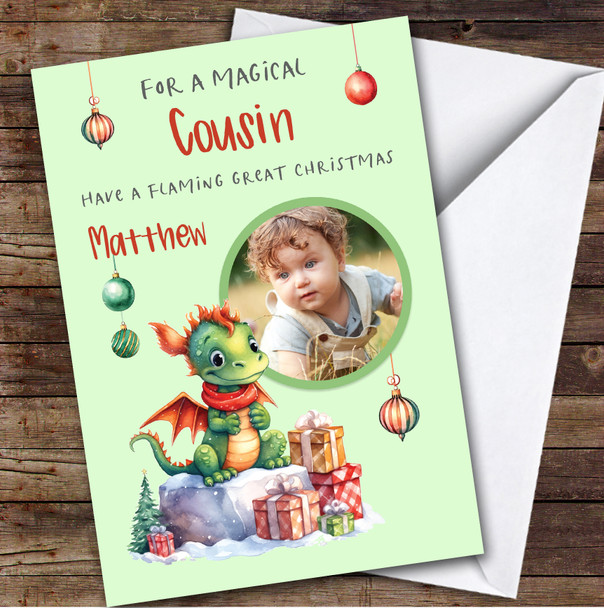 Cousin Dragon Photo Custom Greeting Personalised Christmas Card