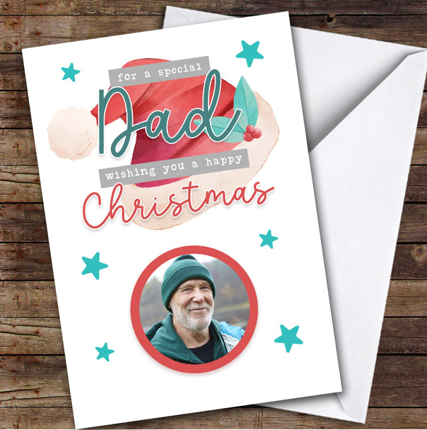 Dad Santa Hat Photo Custom Greeting Personalised Christmas Card