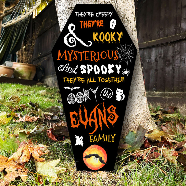 Addams Family Song Kooky Spooky Black Orange Coffin Personalised Halloween Sign