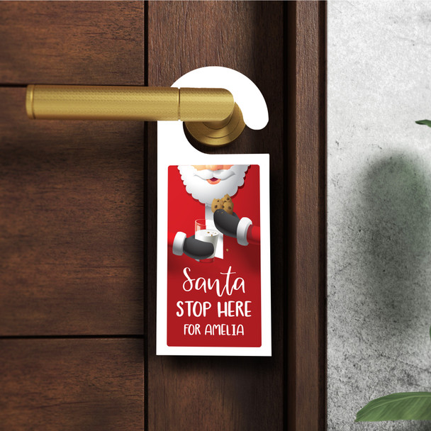 Personalized Santa Stop Here Red Christmas Personalised Kids Bedroom Door Hanger