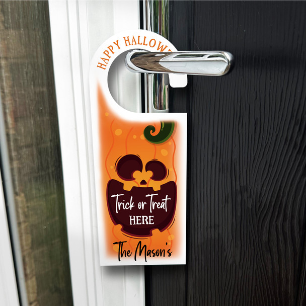 Trick Treat Pumpkin Halloween Outdoor Decoration Personalised Front Door Hanger