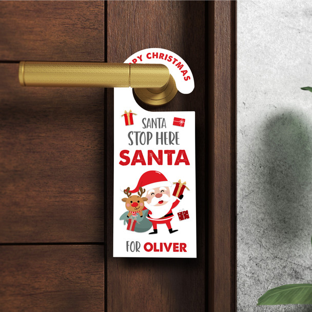 Personalized Please Stop Here Santa Christmas Personalised Bedroom Door Hanger