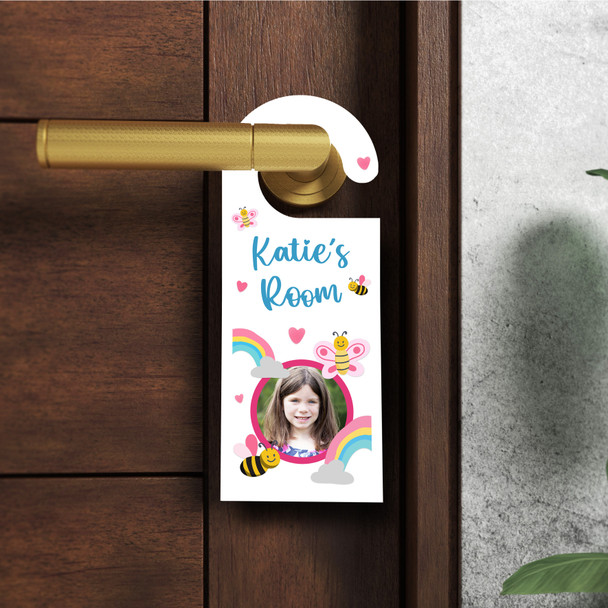 Personalized Butterfly Kids Childs Bedroom Girl Photo Personalised Door Hanger