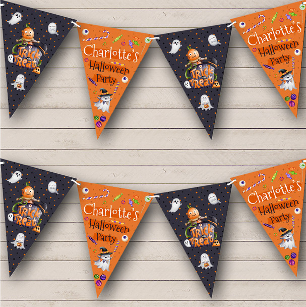 Watercolour Pumpkin With Ghosts Personalised Banner Halloween Party Bunting