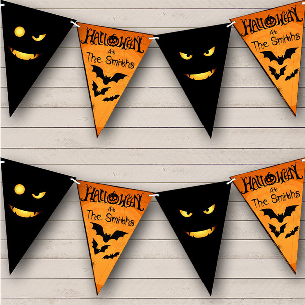Scary Yellow Eyes Orange Bats Personalised Decor Banner Halloween Party Bunting